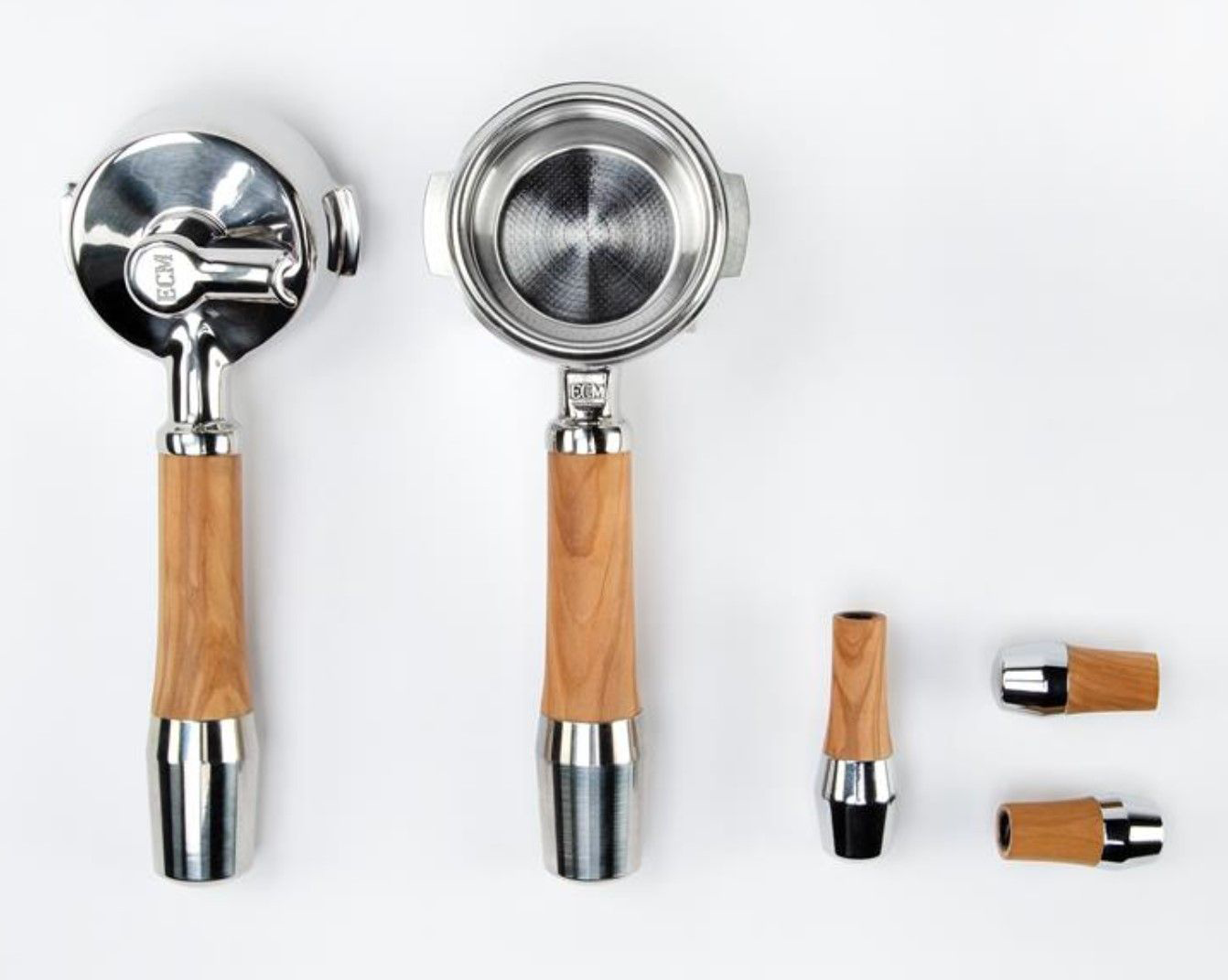 ECM Olivenholz-Set mit Edelstahl Filterträgern und Kippventilen